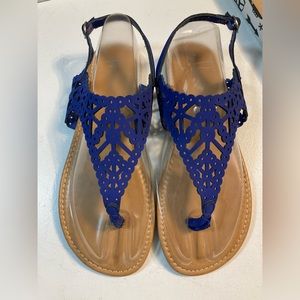 NWT NEW Bamboo Ladies’ Size 9 Blue Flat Sandals Cutout Thong Slingbacks